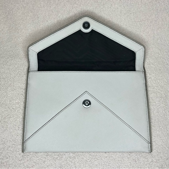 Rebecca Minkoff Saffiano Leather Envelope Zipper Trim Pouch Clutch-Gray-Designer - Picture 8 of 10